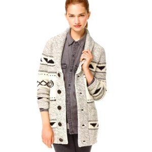 TNA Lambswool Knit Button Up Sea to Sky Long COWICHAN Grandpa Cardigan Sweater!